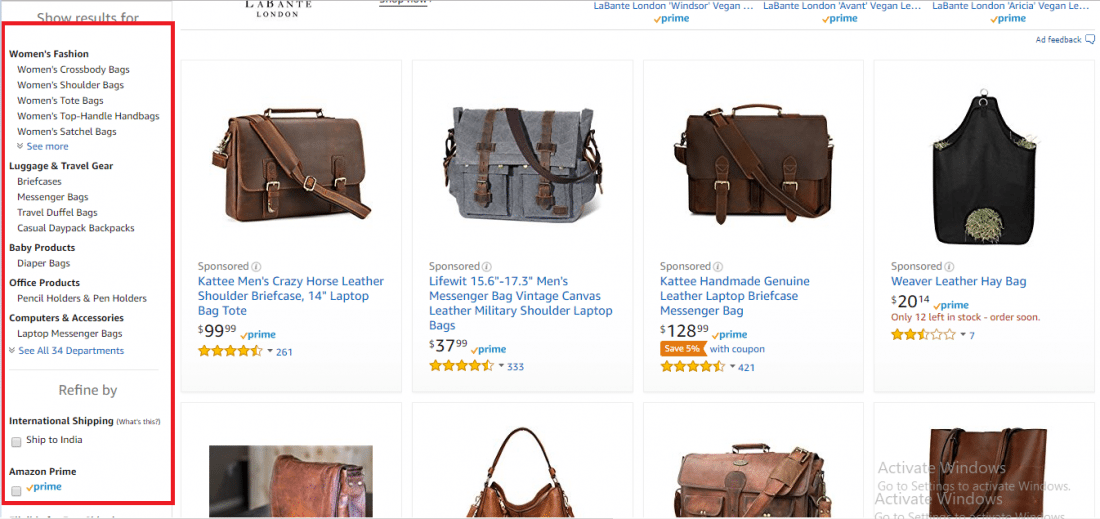 Amazon Product Page Filters