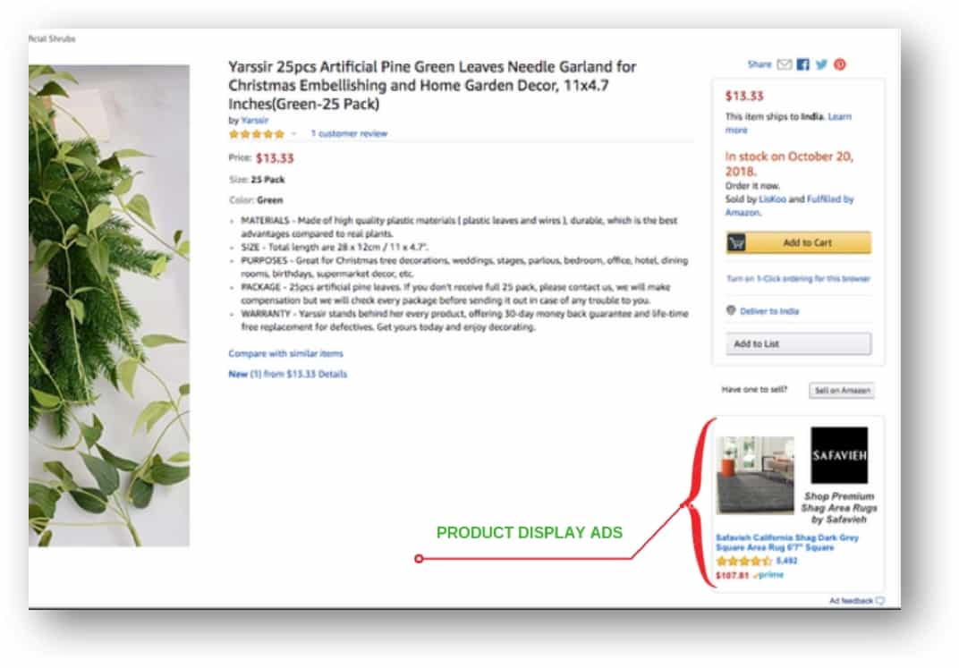 placement of amazon product display ads