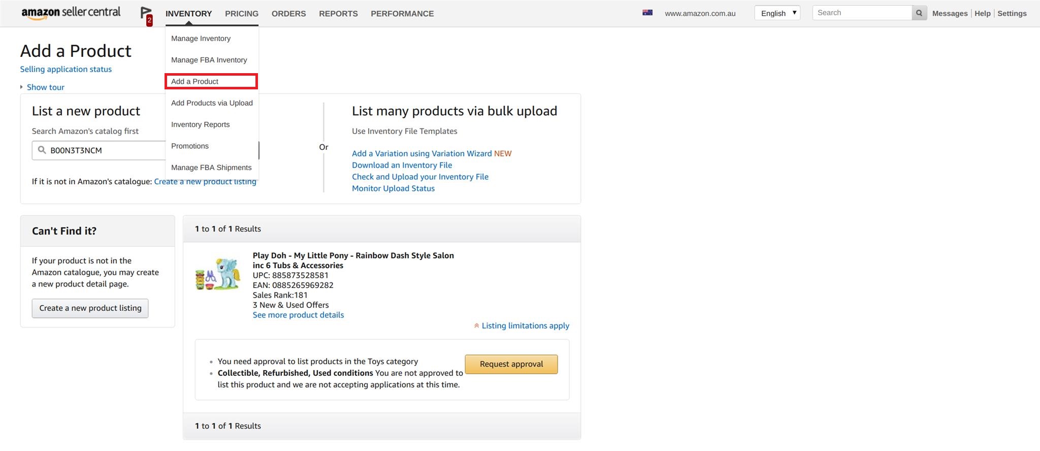 Select Add Product From Selection In Amazon Seller Central