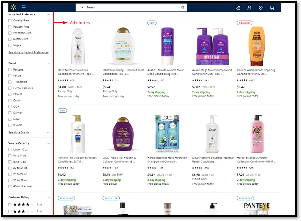 walmart product attributes