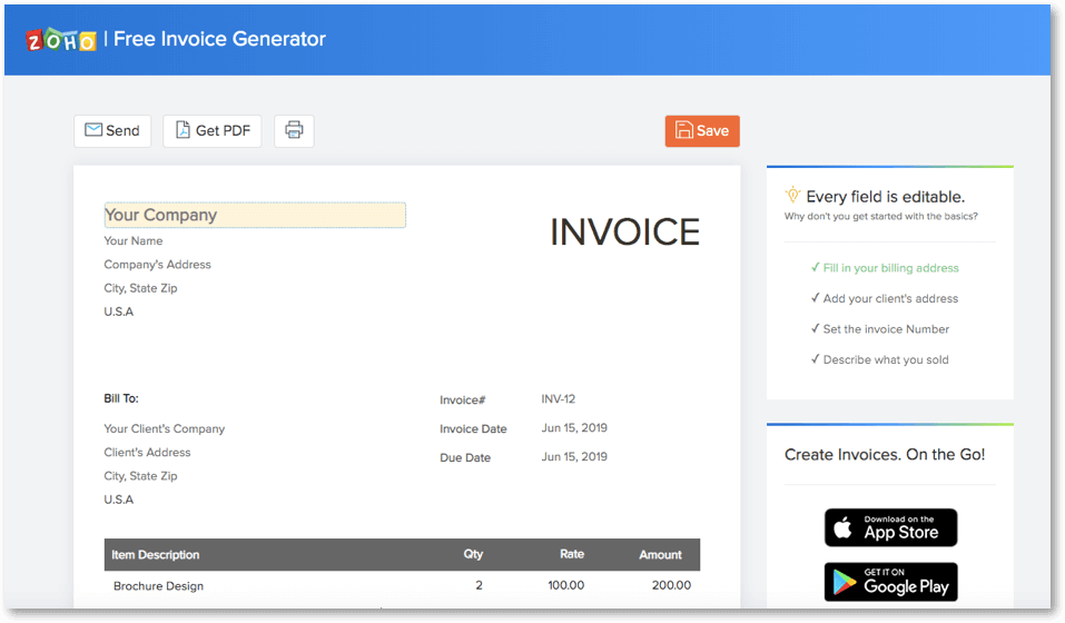 zoho invoice generator