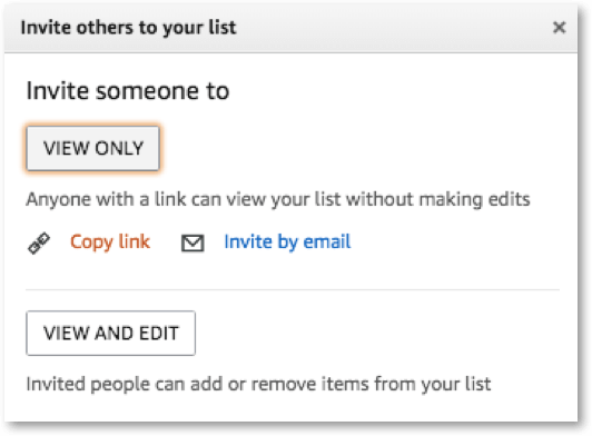 invitation by email for wish list