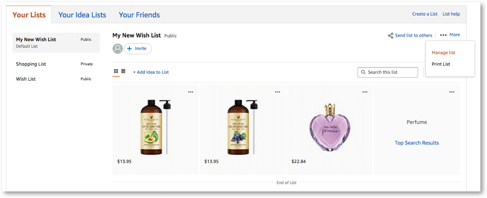 amazon wish list features