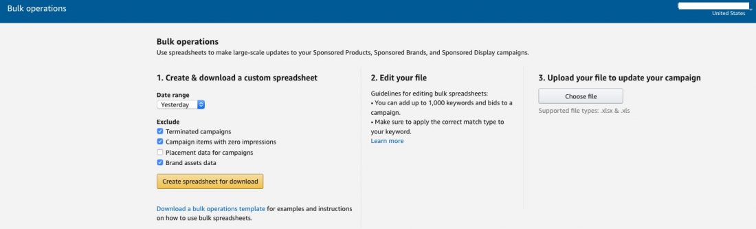 how to download amazon ppc bulk sheets