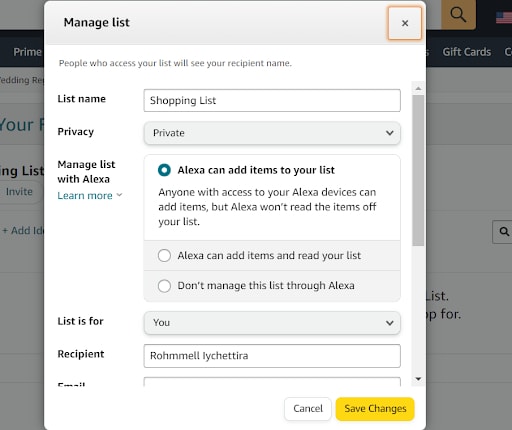 How to add shipping address to amazon wish list