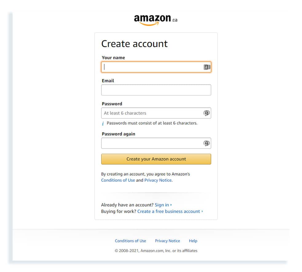 how to register on amazon canada