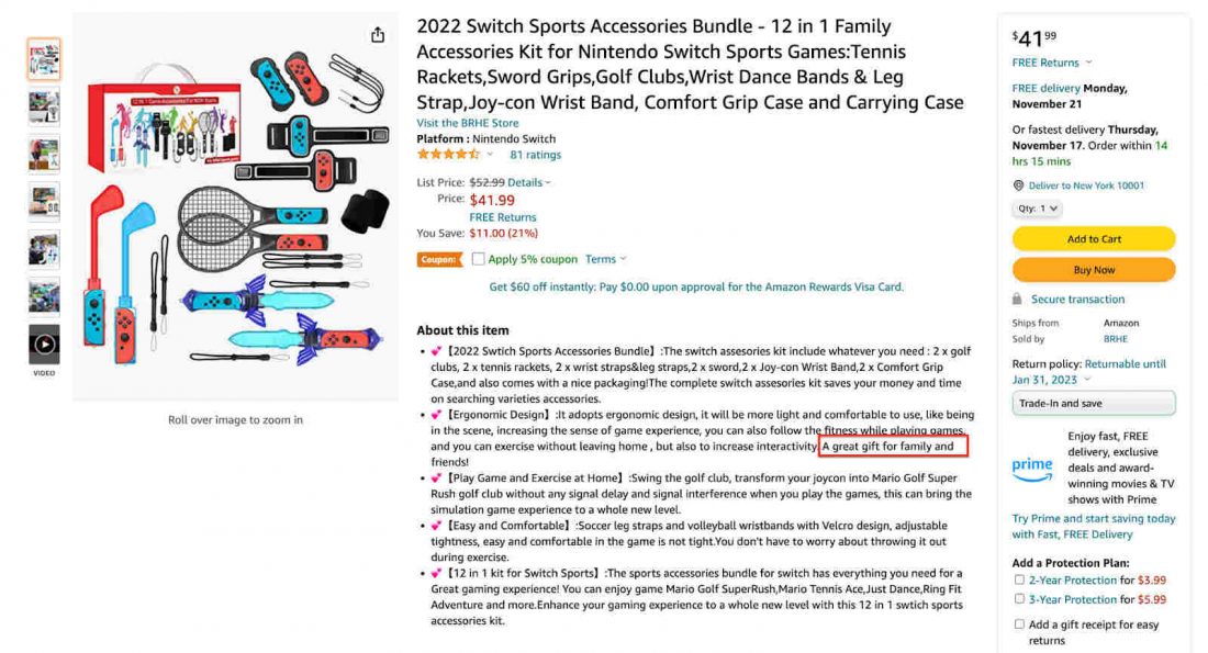 2022 Nintendo Switch Sports Accessories Bundle, 10 in 1 Family