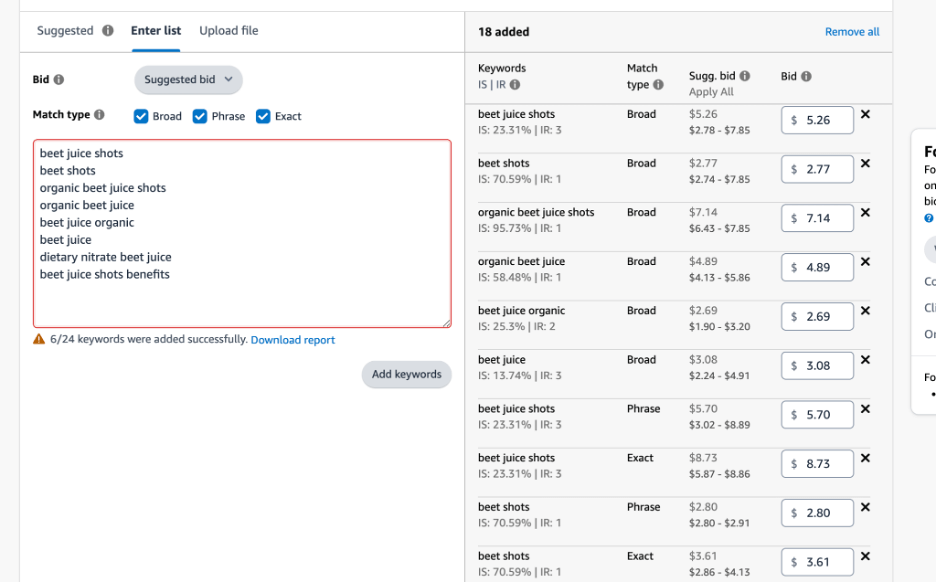 how to adjust bids based on amazon keyword match type