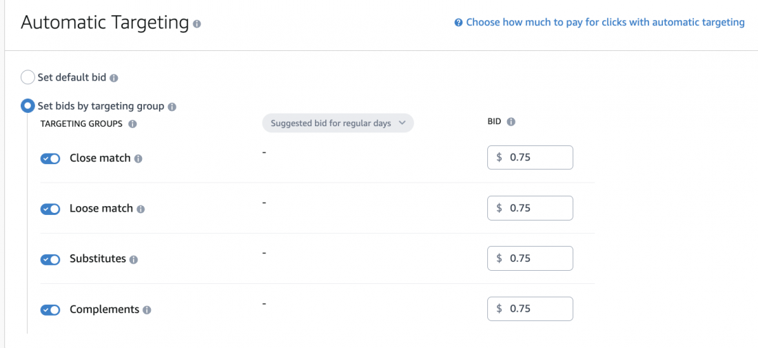 selecting automatic targeting type on amazon