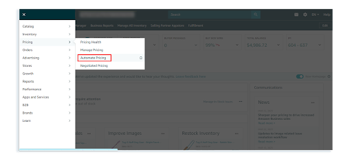 automate pricing tab in seller central