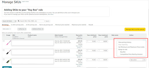 pricing parameters action 