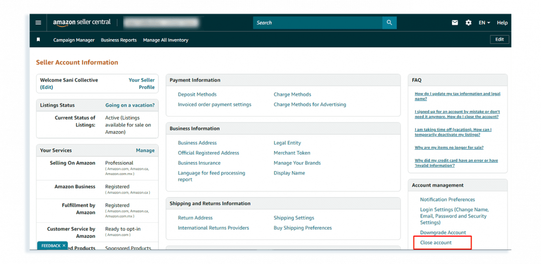 How do I permanently delete my Amazon seller account