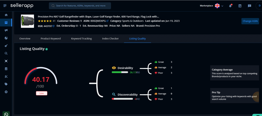 sellerapp listing quality tool