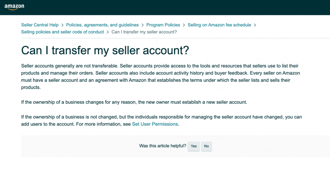 transfer ownership of your amazon fba account