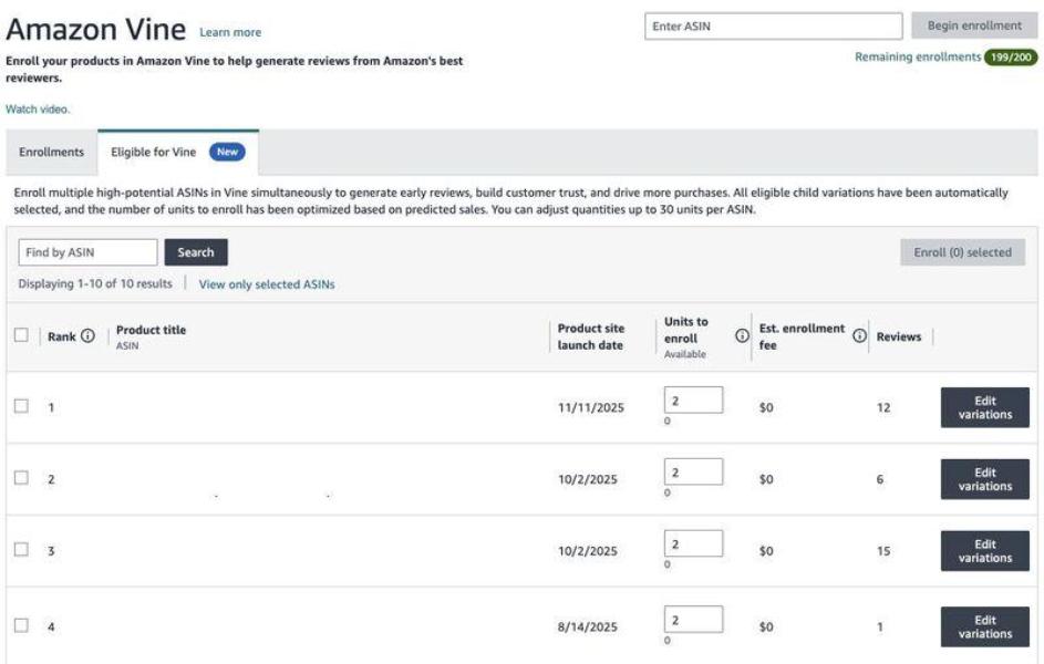 Amazon Vine Program and the Strategy Behind Getting More Reviews 6 Choose How Many Units to Enroll