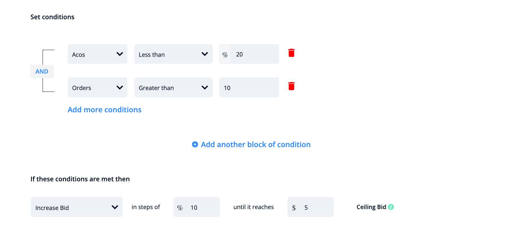 Example of automation rule on SellerApp Automation Tool