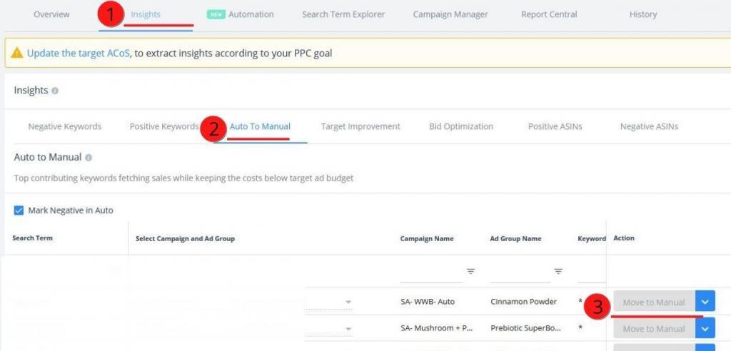 Keyword harvesting on the SellerApp dashboard 