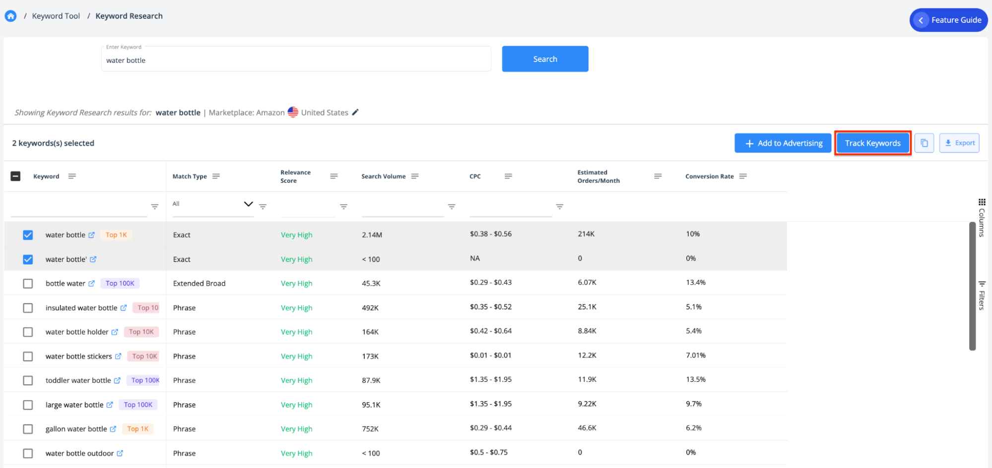 sellerapp-dashboard-keyword-tracking