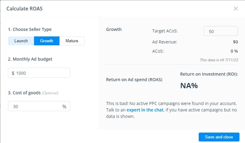 how to calculate amazon roas