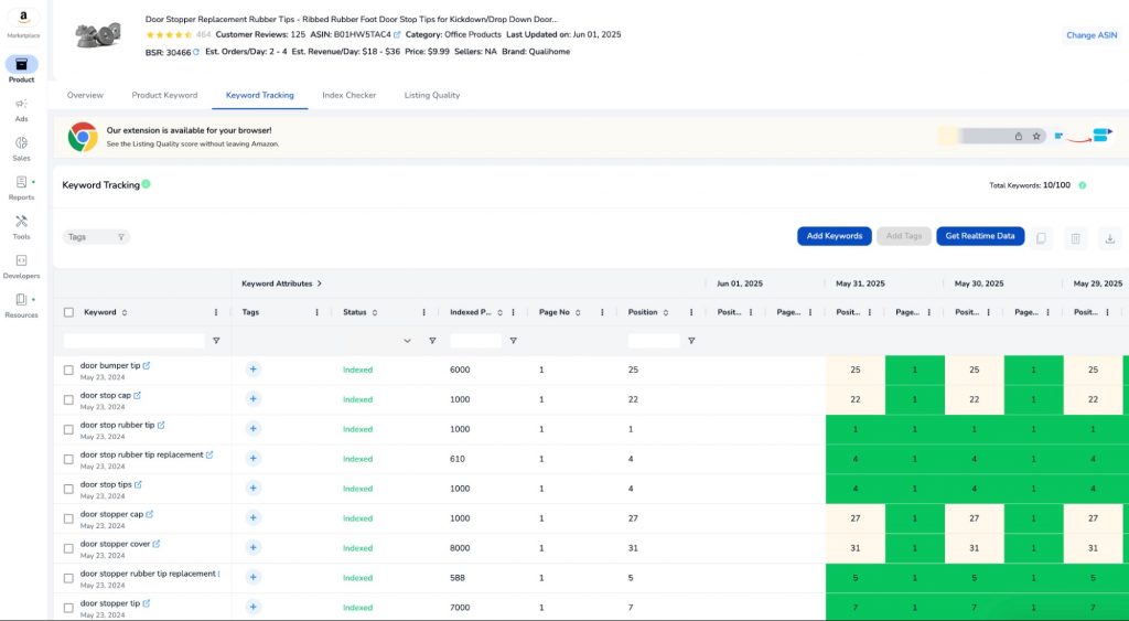 sellerapp chrome keyword tracker
